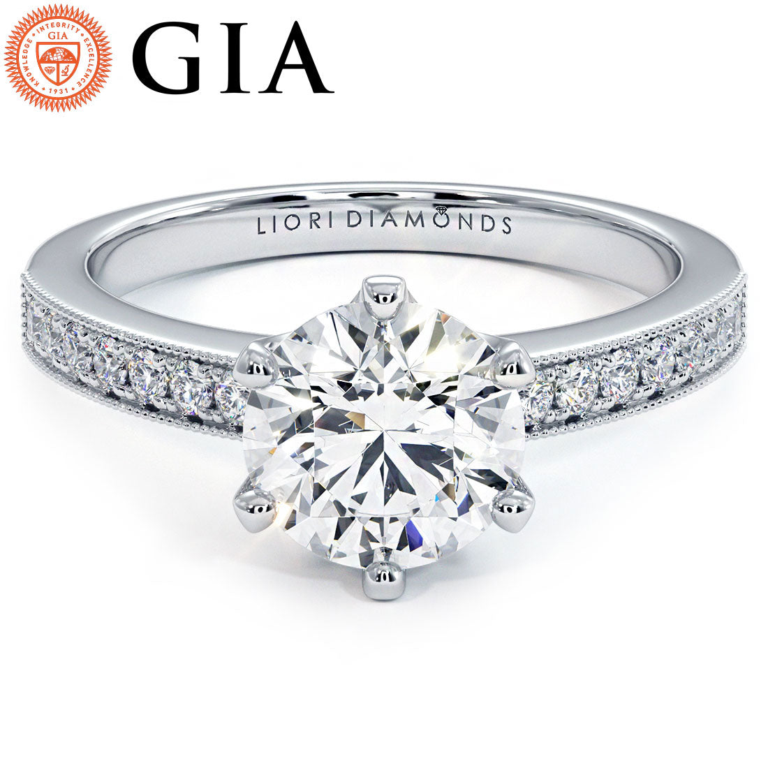 1.5 Carat Round Brilliant 6 Prong Micropavé Milgrain