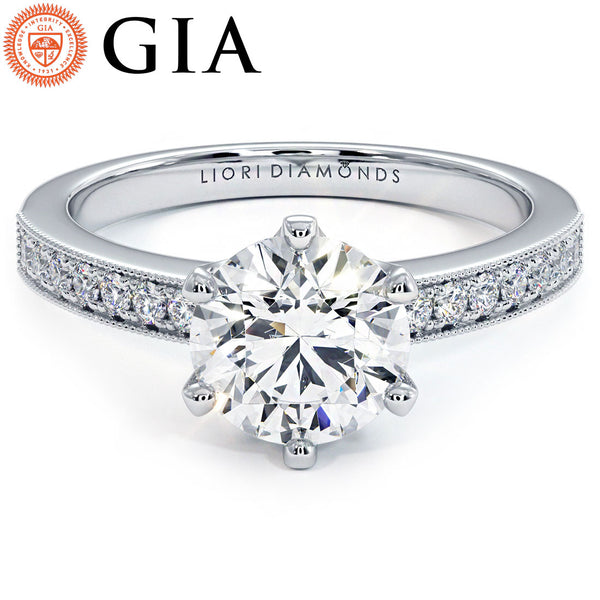 1.5 Carat Round Brilliant 6 Prong Micropavé Milgrain