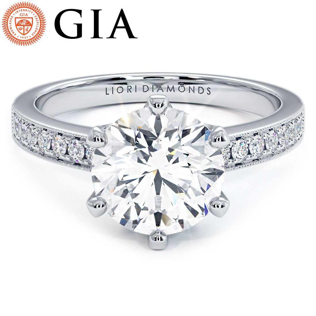 2 Carat Round Brilliant 6 Prong Micropavé Milgrain