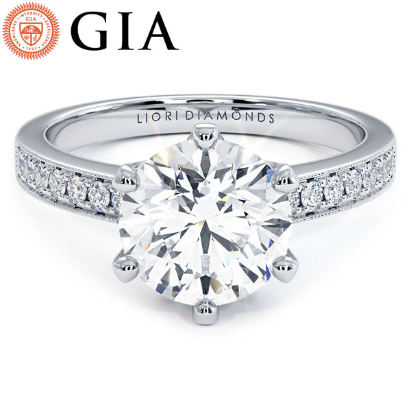 2 Carat Round Brilliant 6 Prong Micropavé Milgrain