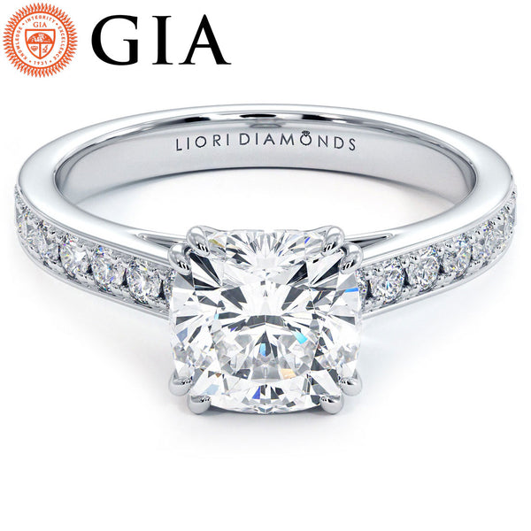 2 Carat Cushion Cut Petite Micropavé Cathedral