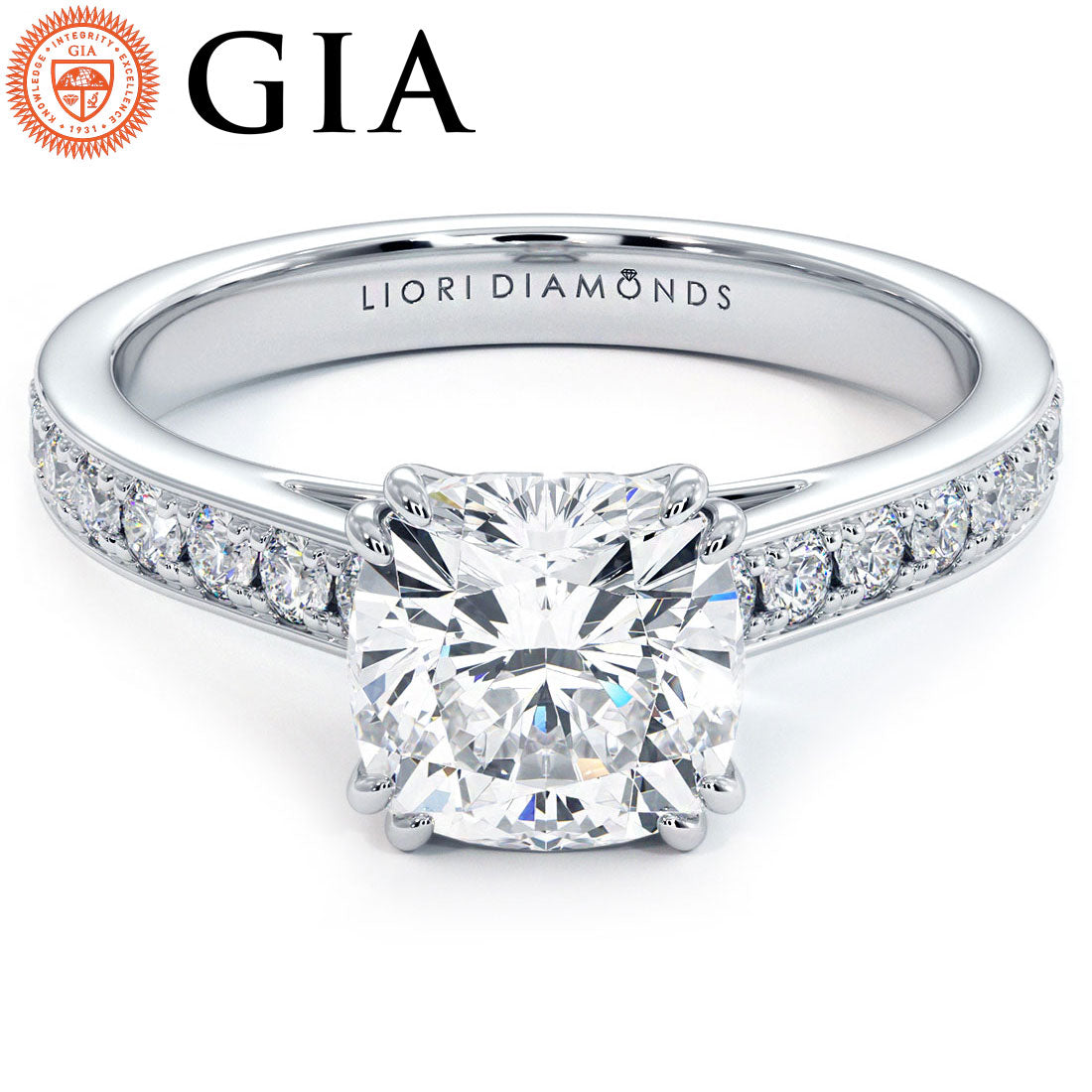 2 Carat Cushion Cut Petite Micropavé Cathedral