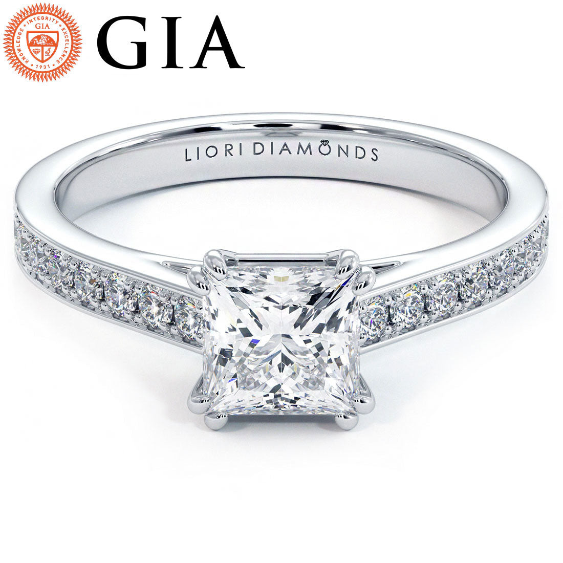 1 Carat Princess Cut Petite Micropavé Cathedral