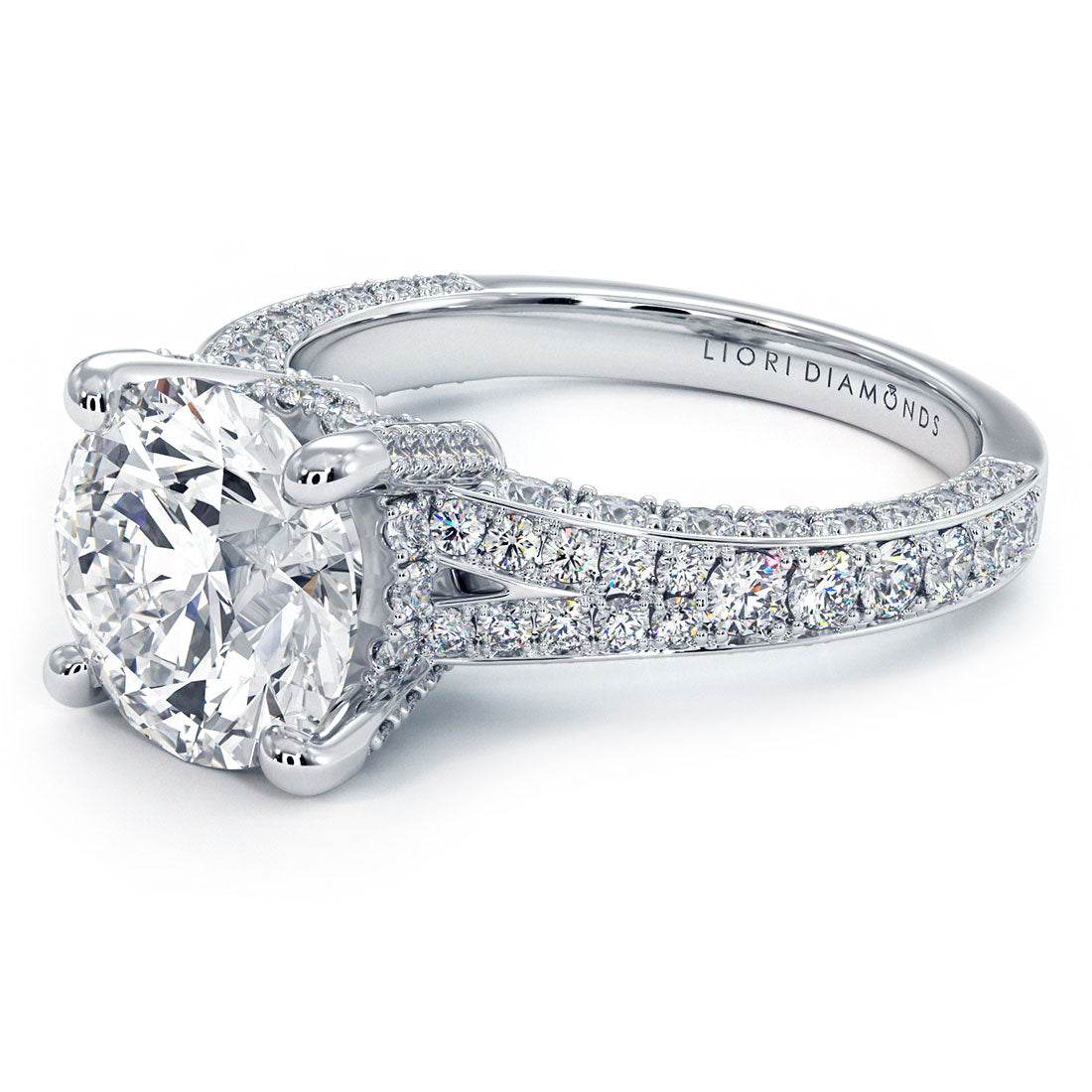 4.35ctw Round Brilliant Micropavé Split Shank Lab Grown Diamond Engagement Ring set in 14k White Gold