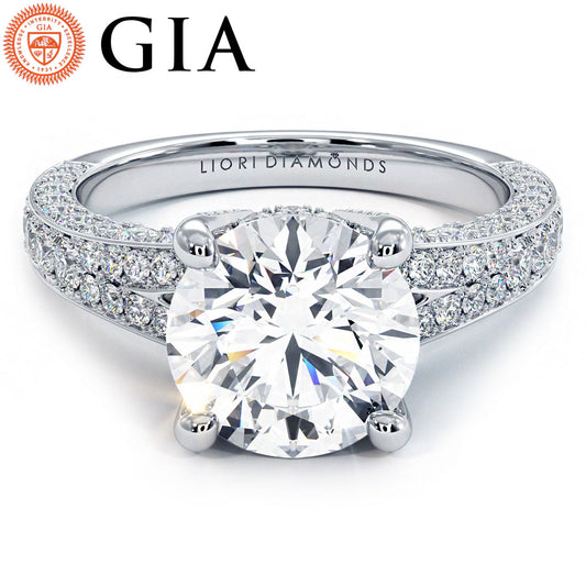 4.38ctw GIA Certified Round Brilliant Micropavé Split Shank Lab Grown Diamond Engagement Ring set in 14k White Gold