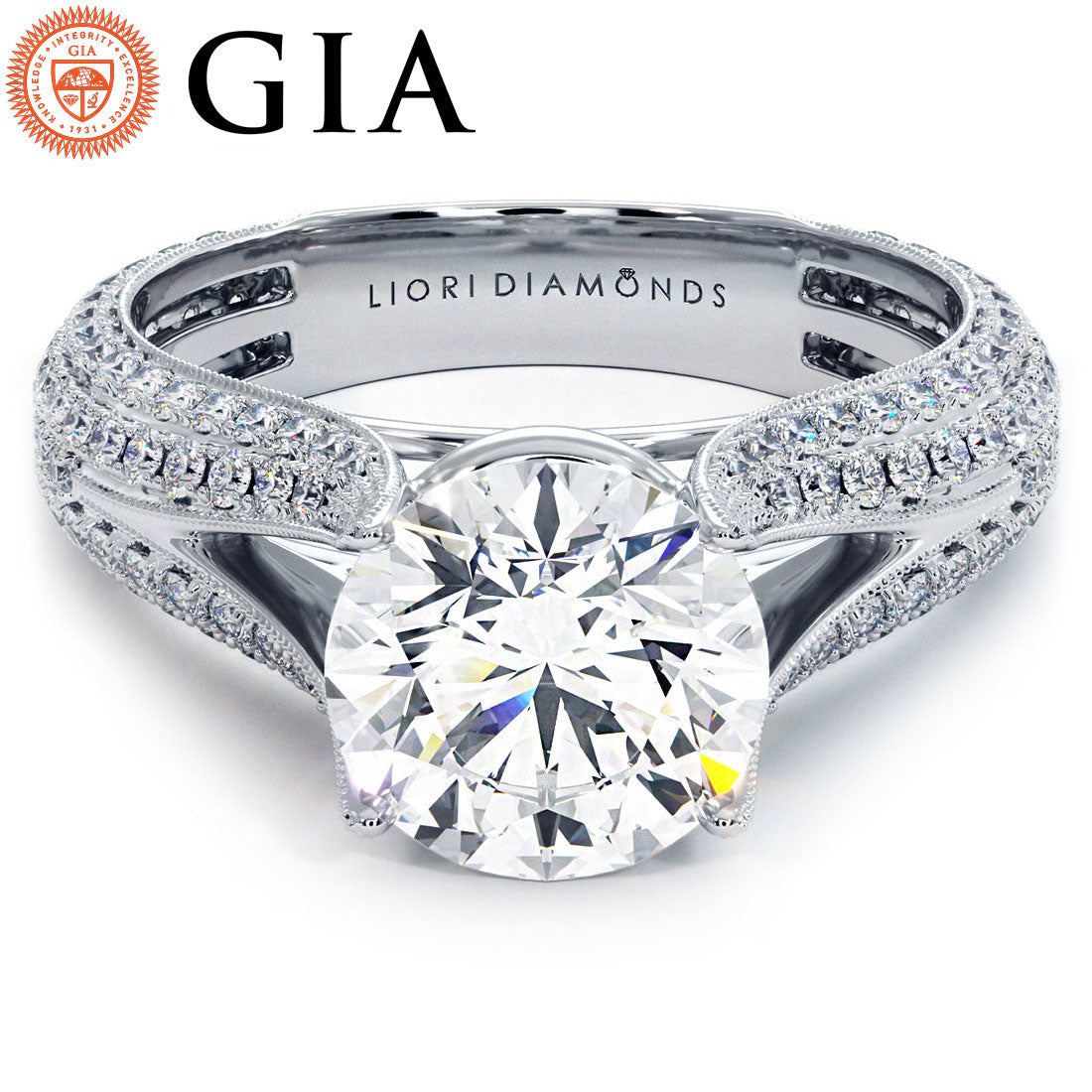 2 Carat Round Brilliant Micropavé Split Shank Cathedral
