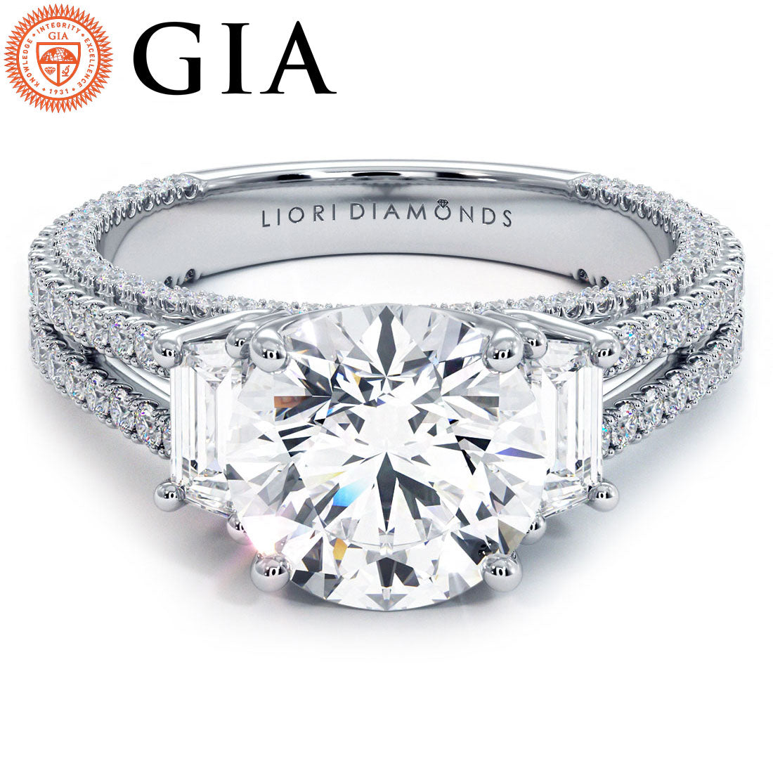 1.5 Carat Round Brilliant Three Stone Micropavé Split Shank