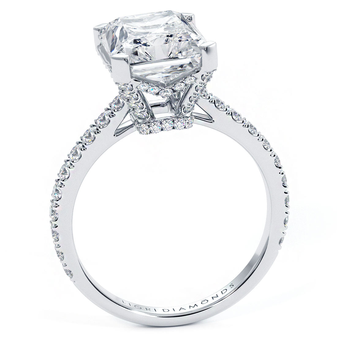 4.92ctw GIA Certified E-VVS2 Radiant Cut Petite Micro Prong Lab Grown Diamond Engagement Ring set in 14k White Gold