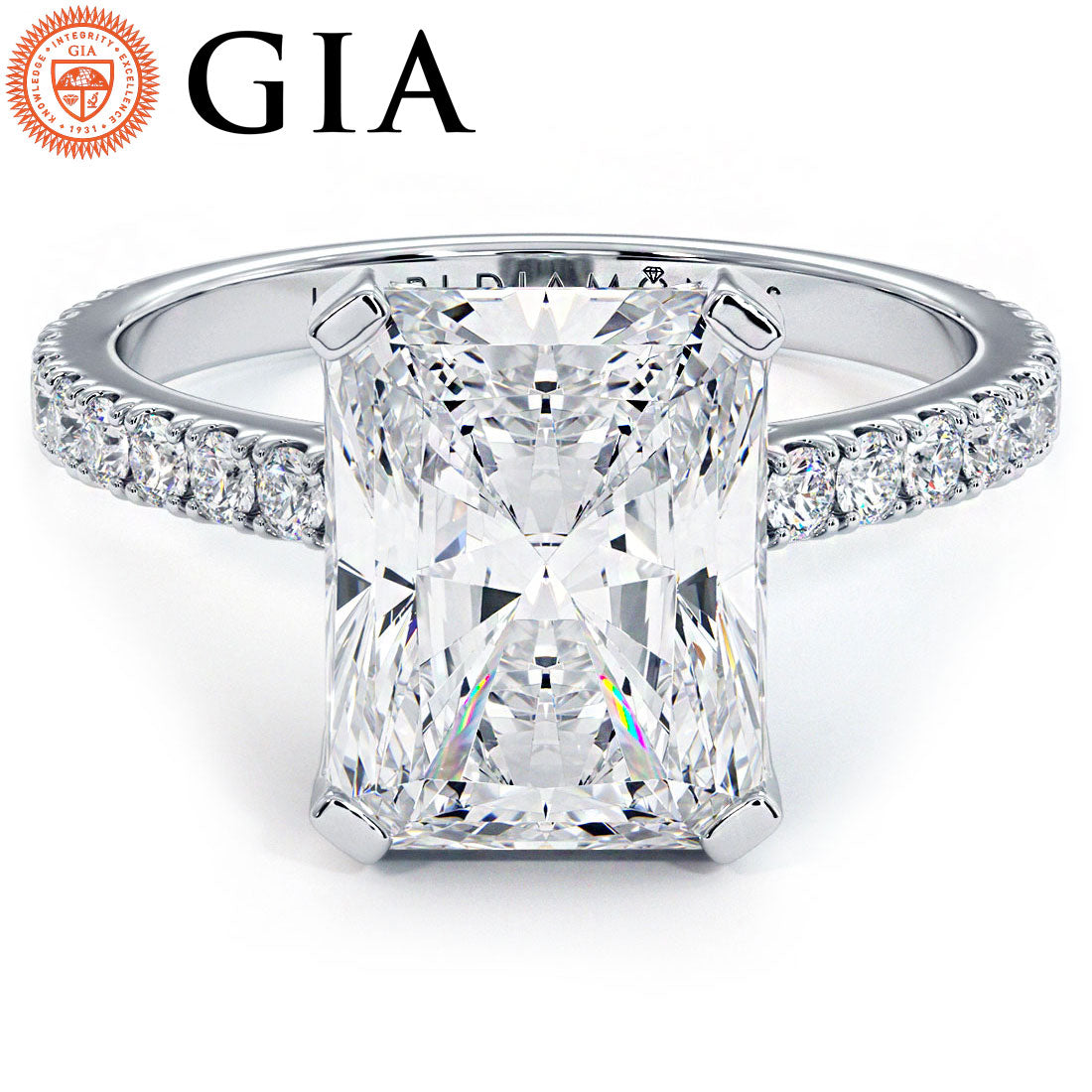 4.92ctw GIA Certified E-VVS2 Radiant Cut Petite Micro Prong Lab Grown Diamond Engagement Ring set in 14k White Gold