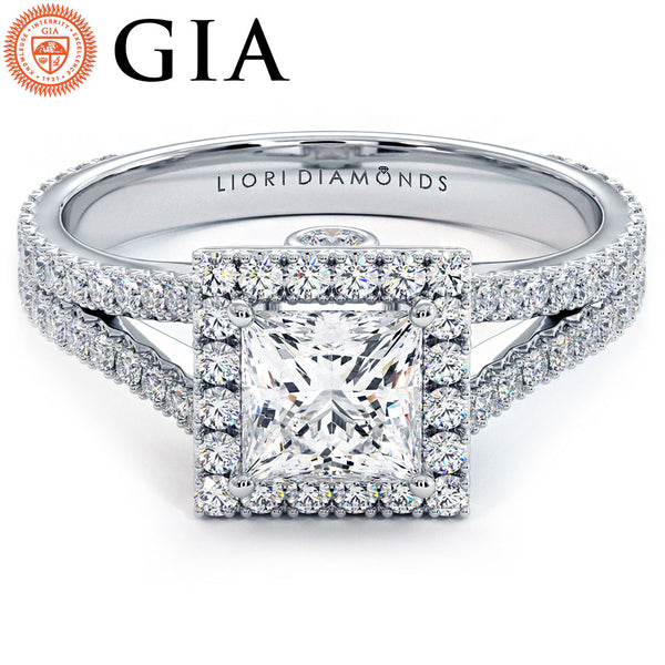 1 Carat Princess Cut Micropavé Split Shank Halo