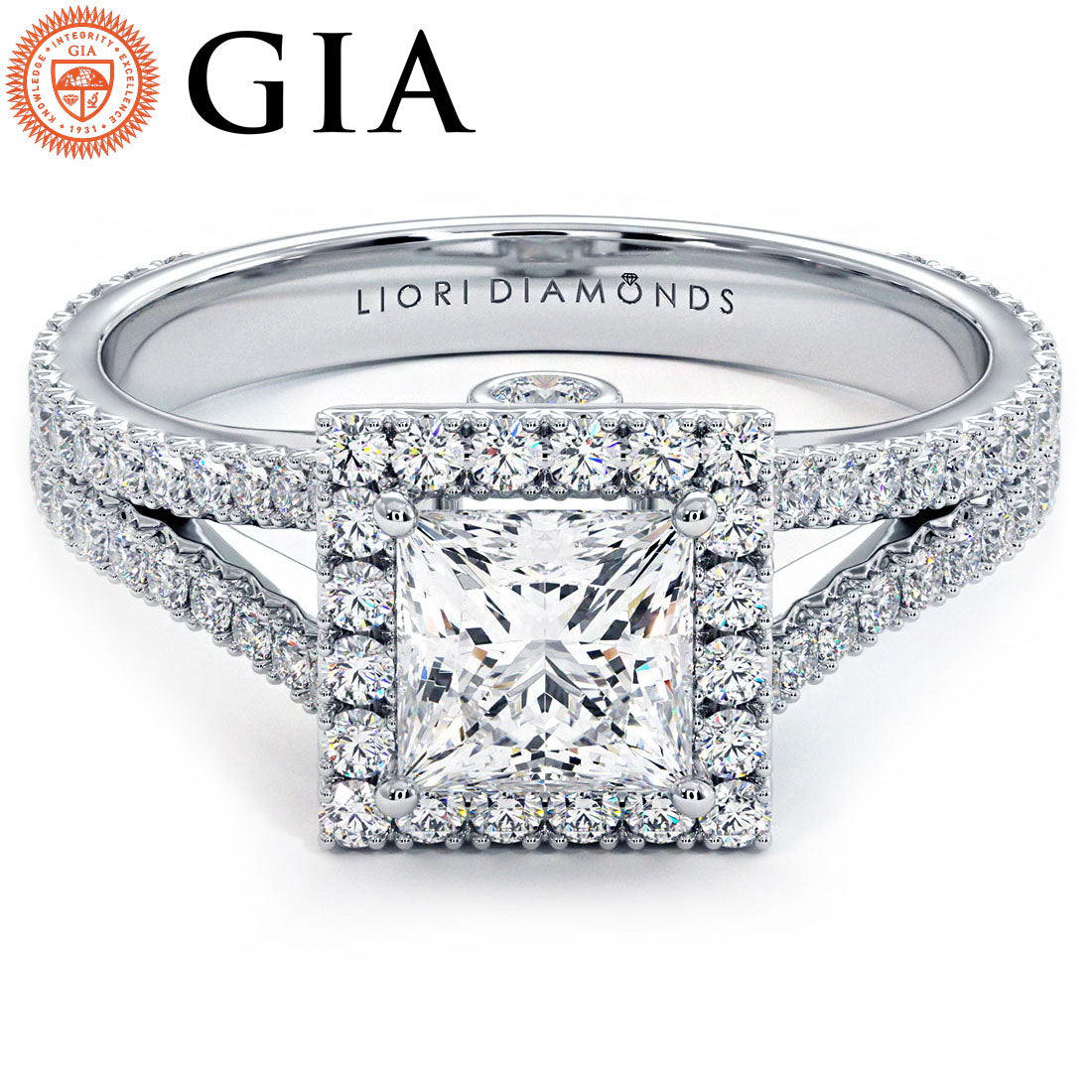 1 Carat Princess Cut Micropavé Split Shank Halo