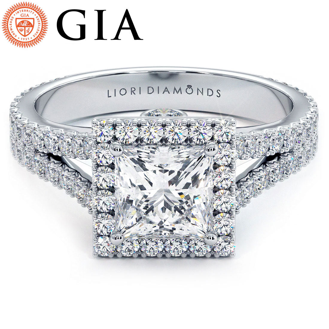 1.5 Carat Princess Cut Micropavé Split Shank Halo