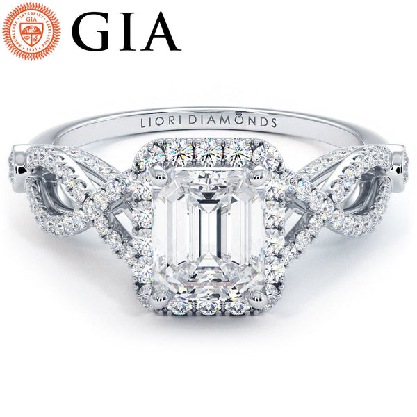 1 Carat Emerald Cut Micropavé Infinity Twist Halo