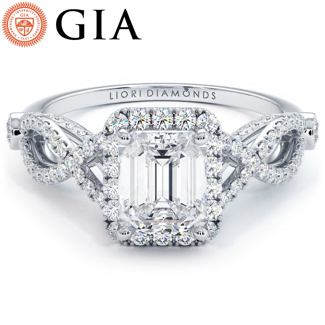 1 Carat Emerald Cut Micropavé Infinity Twist Halo