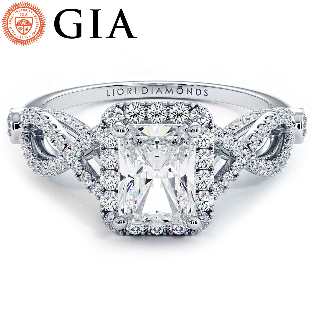 1 Carat Radiant Cut Micropavé Infinity Twist Halo