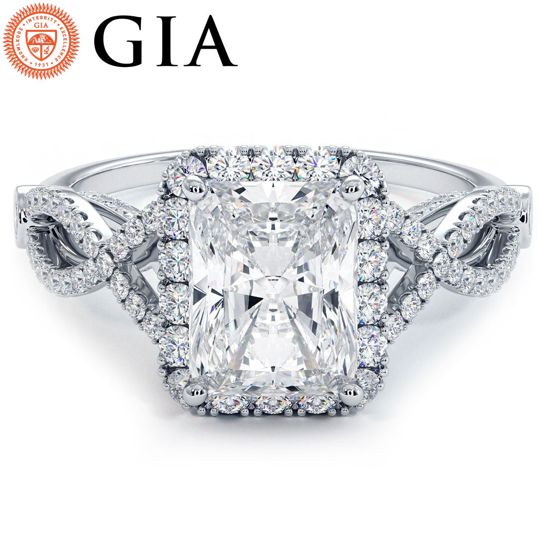 1.5 Carat Radiant Cut Micropavé Infinity Twist Halo