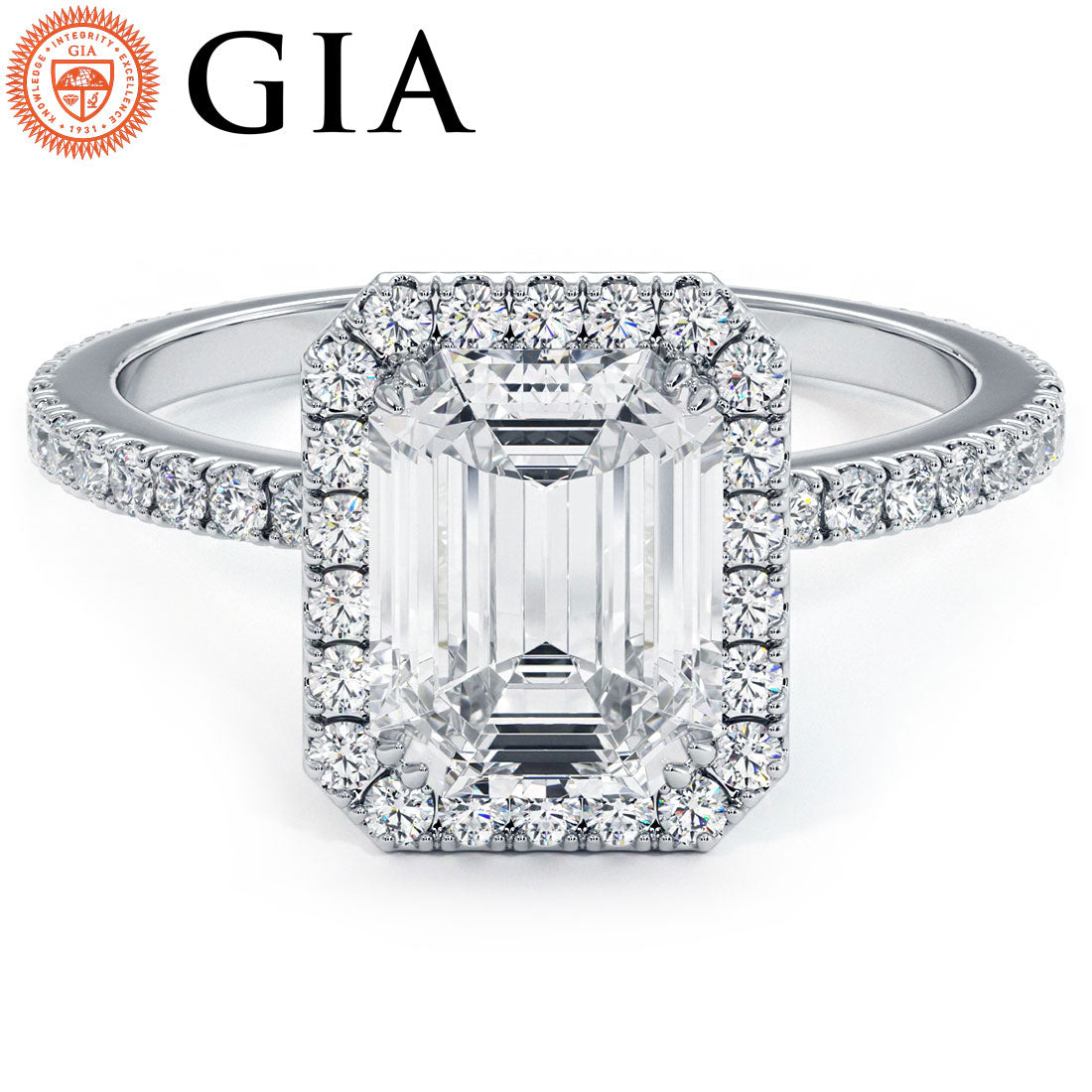 1.5 Carat Emerald Cut Halo Micropavé