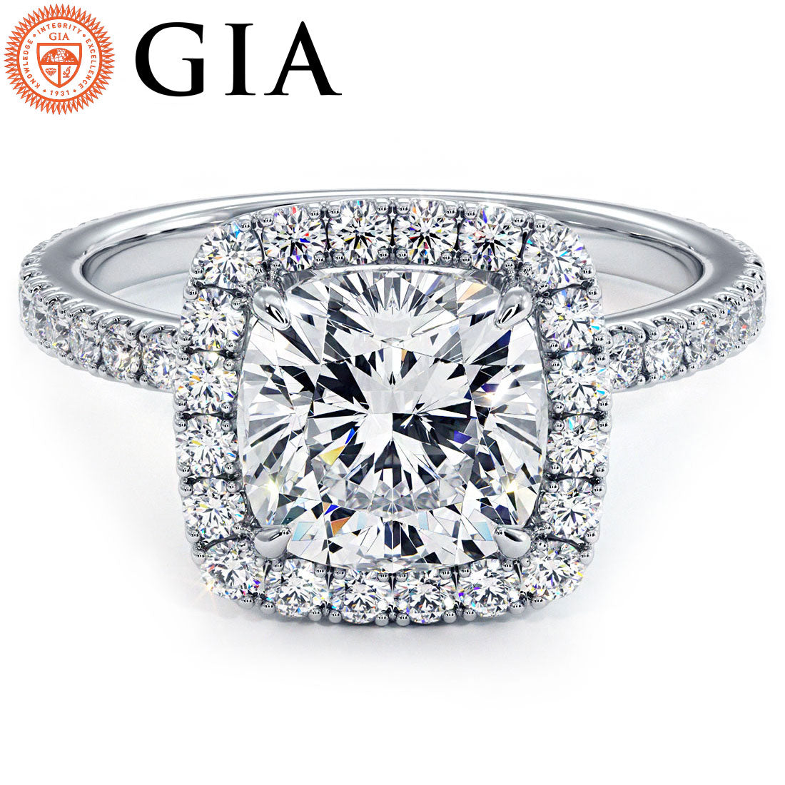 2 Carat Cushion Cut High Set Halo