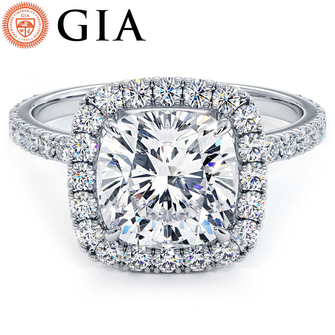 3 Carat Cushion Cut High Set Halo
