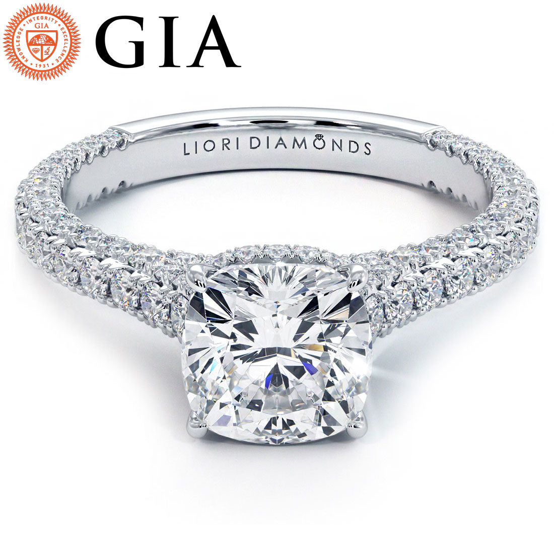 1.5 Carat Cushion Cut Trio Micropavé Under Halo