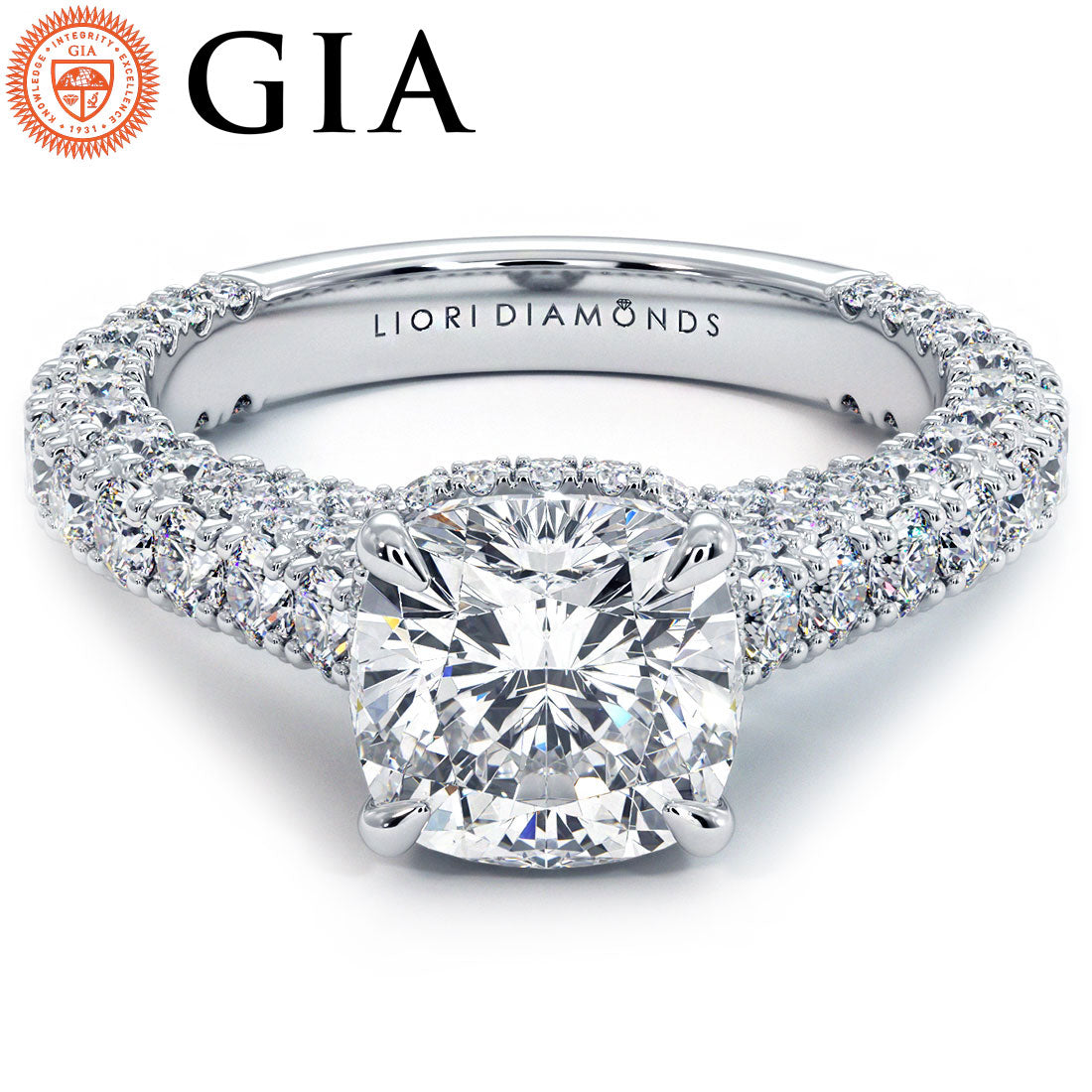 2 Carat Cushion Cut Trio Micropavé Under Halo