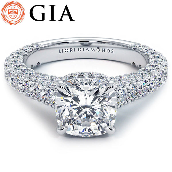 2 Carat Cushion Cut Trio Micropavé Under Halo
