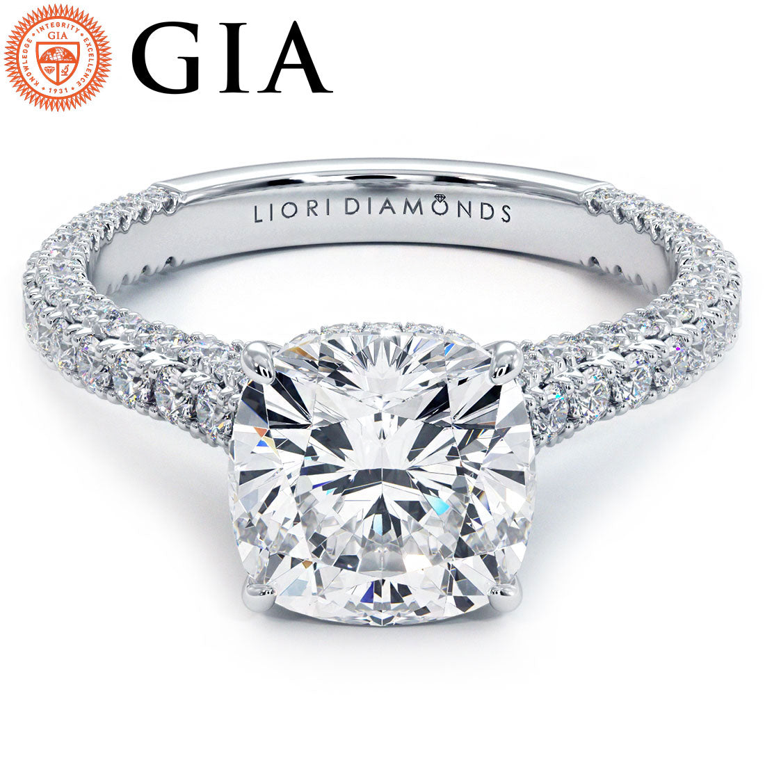 3 Carat Cushion Cut Trio Micropavé Under Halo