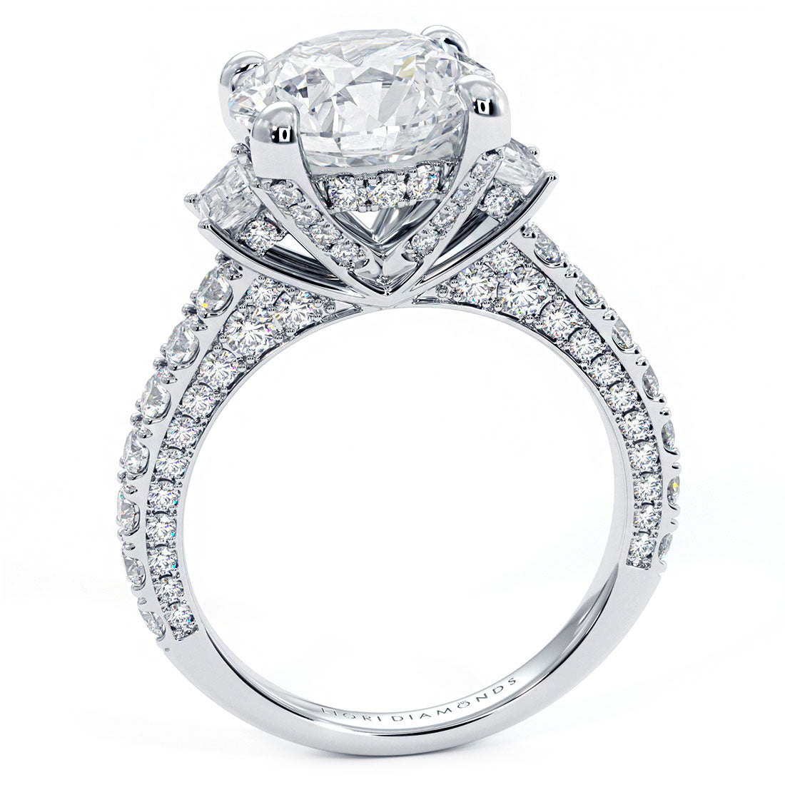 5.00ctw GIA Certified D-VS2 Round Brilliant Micropavé Three Stone Lab Grown Diamond Engagement Ring 14k White Gold