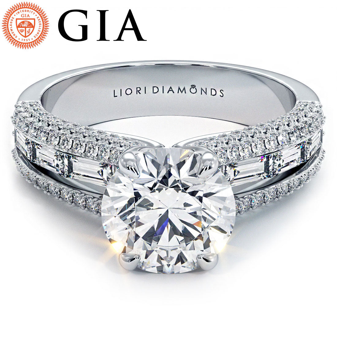 2 Carat Round Brilliant Micropavé Baguettes