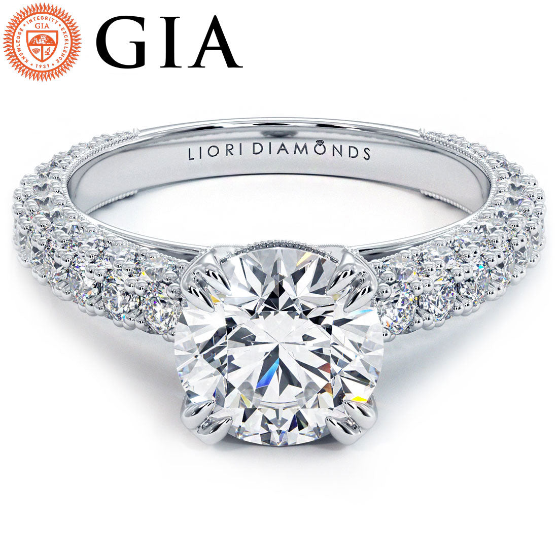 1.5 Carat Round Brilliant Trio Micropavé Honeycomb Setting