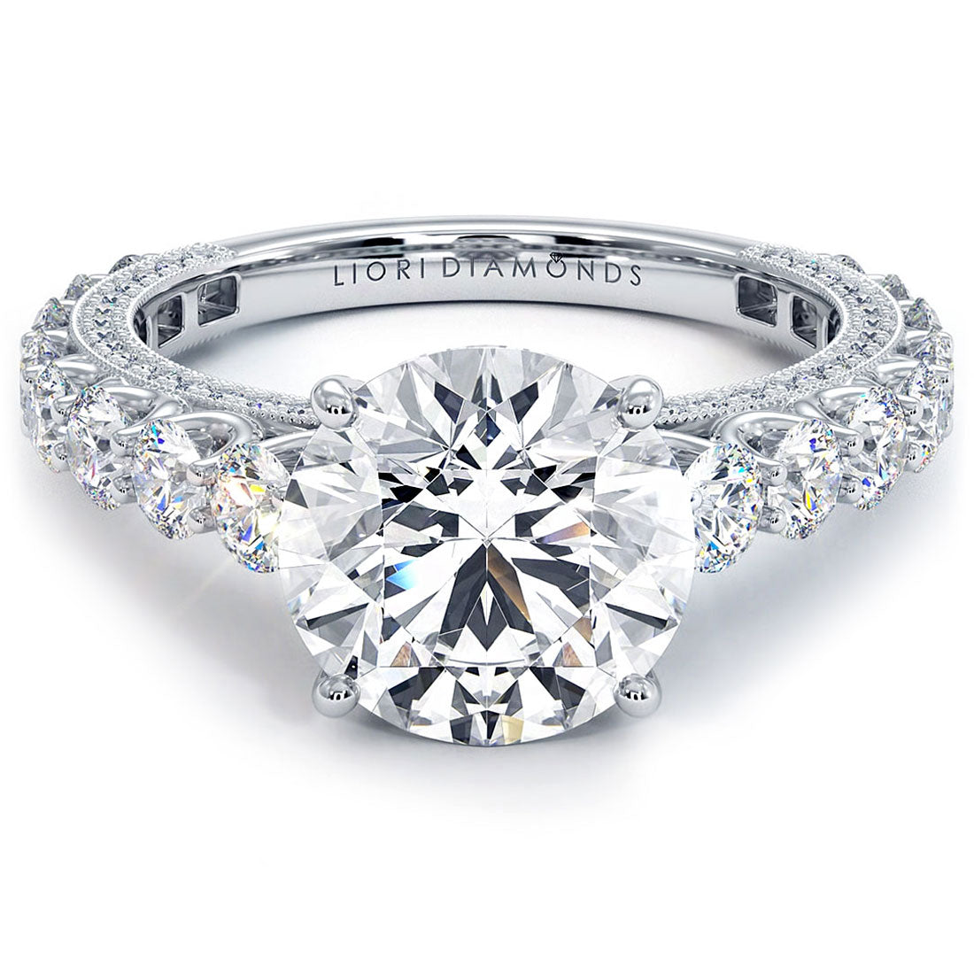 5.00ctw Round Brilliant Micropavé Graduated U Prong Lab Grown Diamond Engagement Ring 14k White Gold