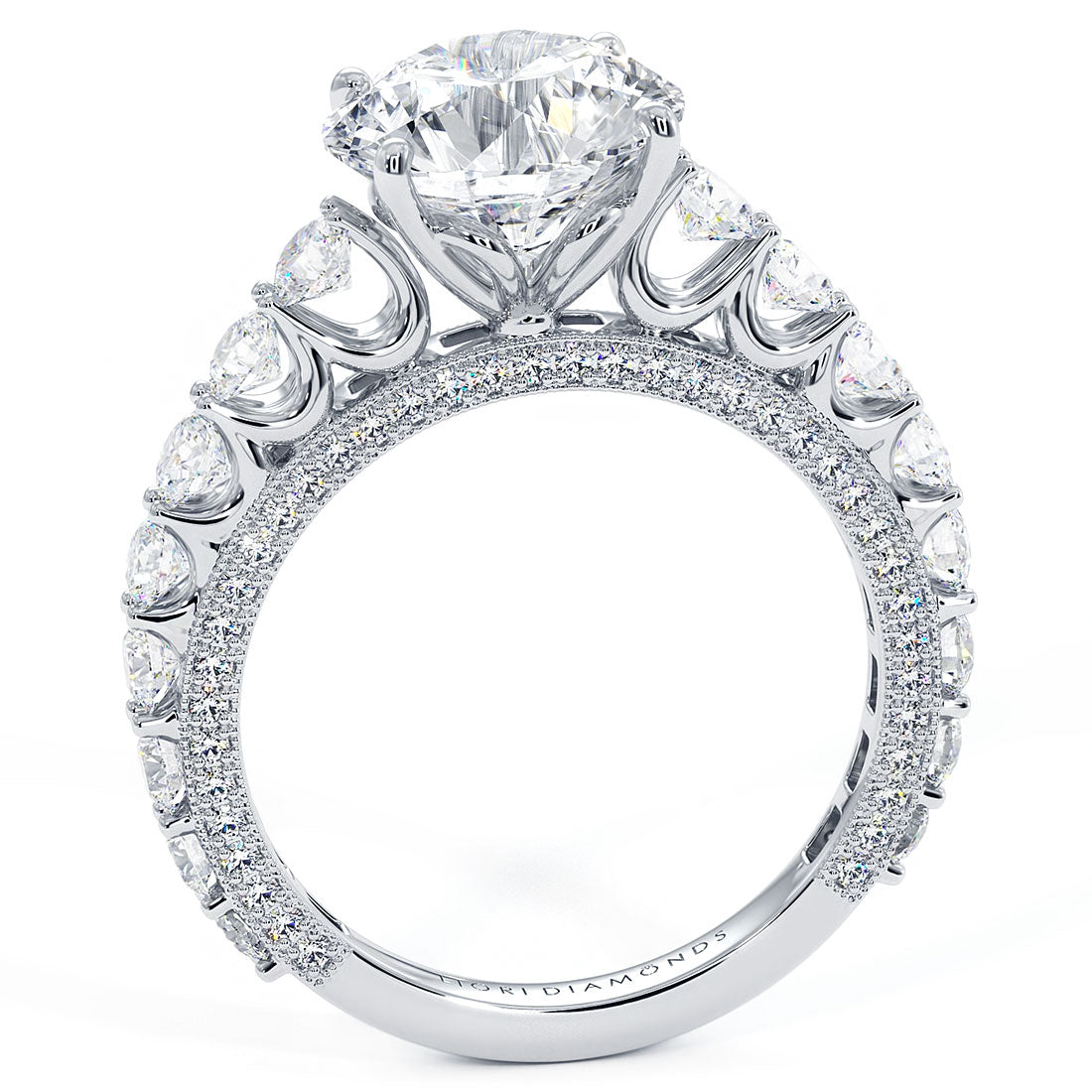 4.51ctw GIA Certified Round Brilliant Micropavé Graduated U Prong Lab Grown Diamond Engagement Ring 14k White Gold
