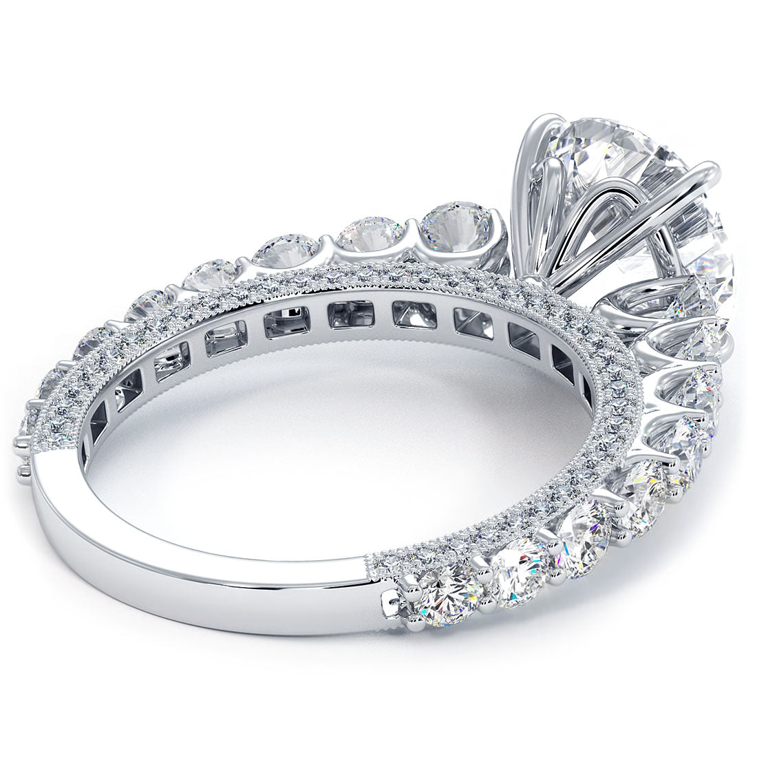 4.51ctw GIA Certified Round Brilliant Micropavé Graduated U Prong Lab Grown Diamond Engagement Ring 14k White Gold