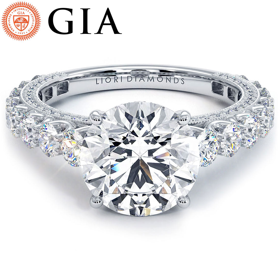 2.5 Carat Round Brilliant Micropavé Graduated U Prong