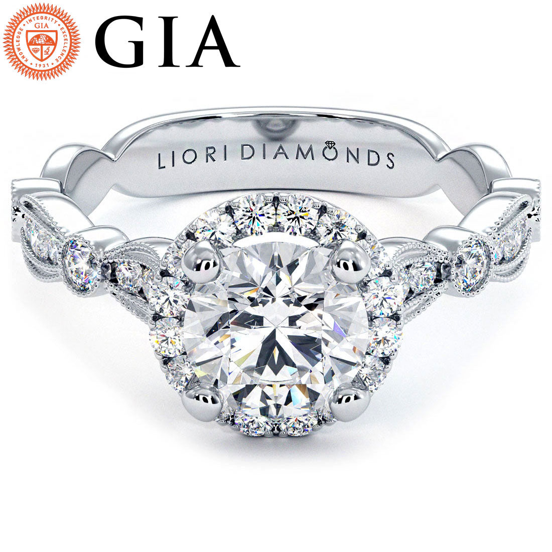 1 Carat Round Brilliant Milgrain Filigree Vintage Style Halo