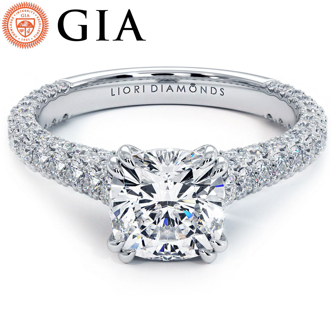 1.5 Carat Cushion Cut 3D Micropavé Cathedral