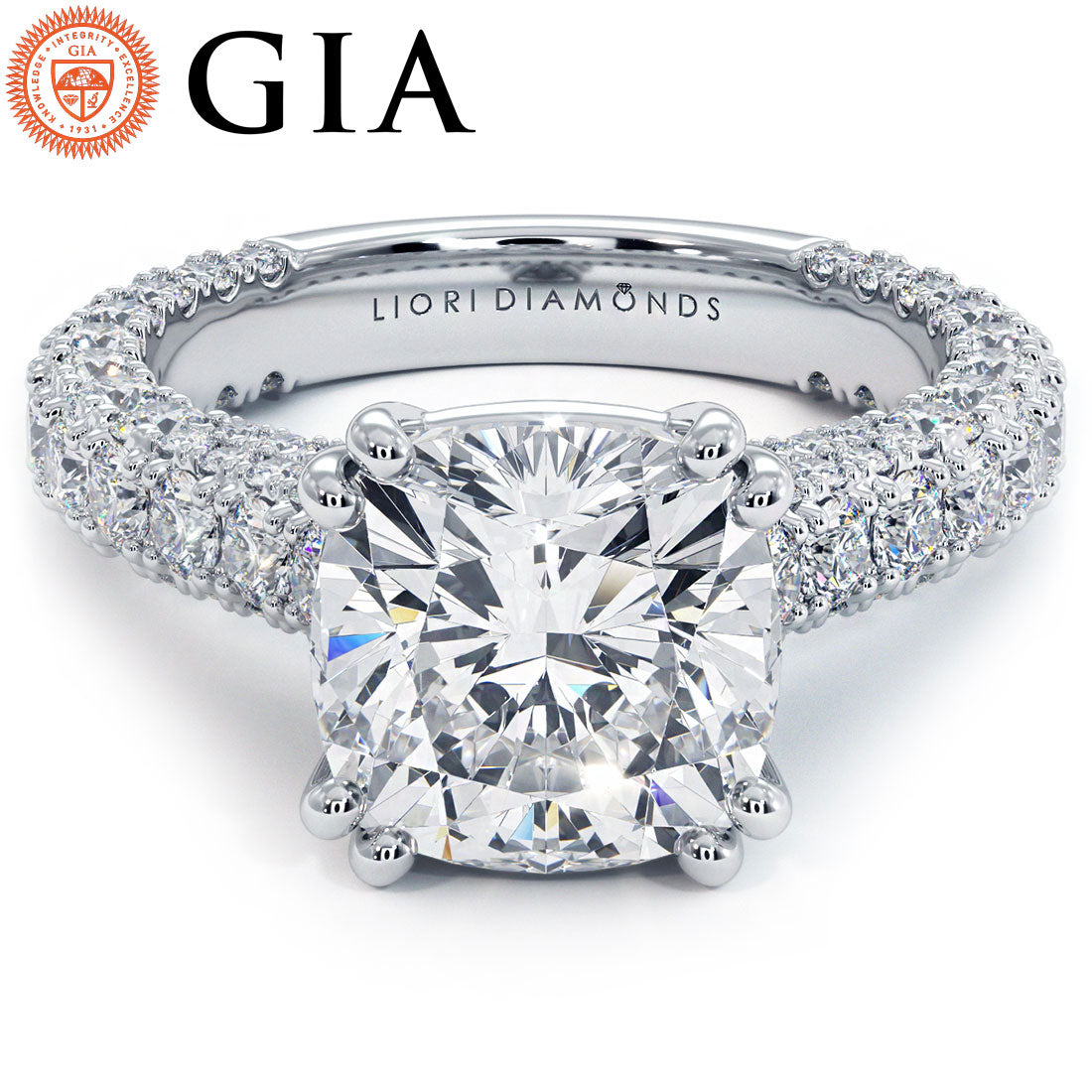 3 Carat Cushion Cut 3D Micropavé Cathedral