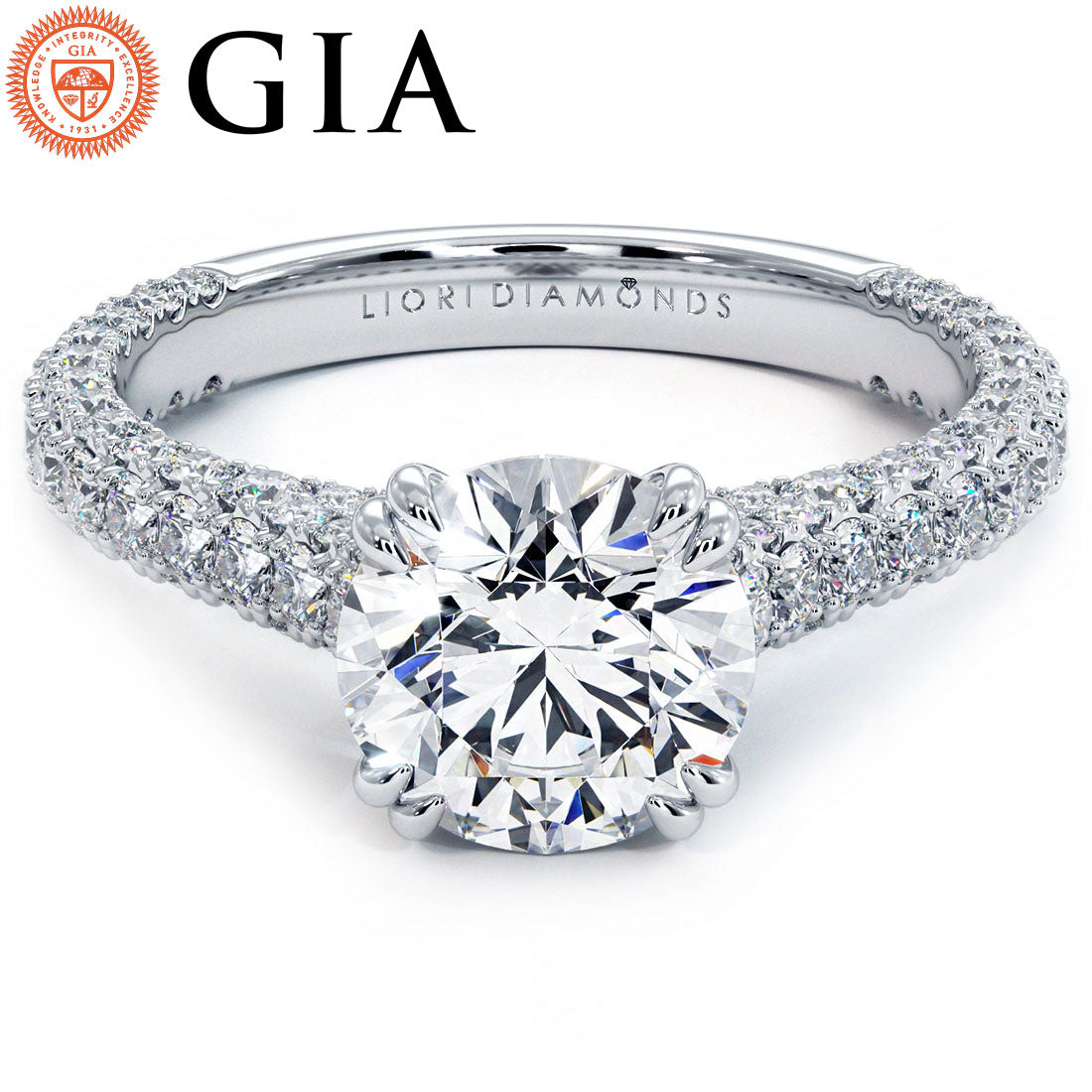 1.5 Carat Round Brilliant 3D Micropavé Cathedral