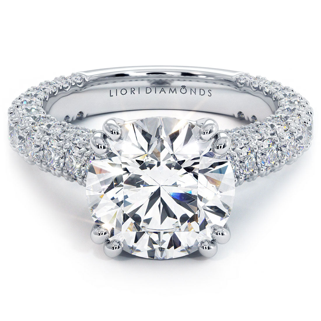6.12ctw Round Brilliant 3D Micropavé Cathedral Lab Grown Diamond Engagement Ring 14k White Gold