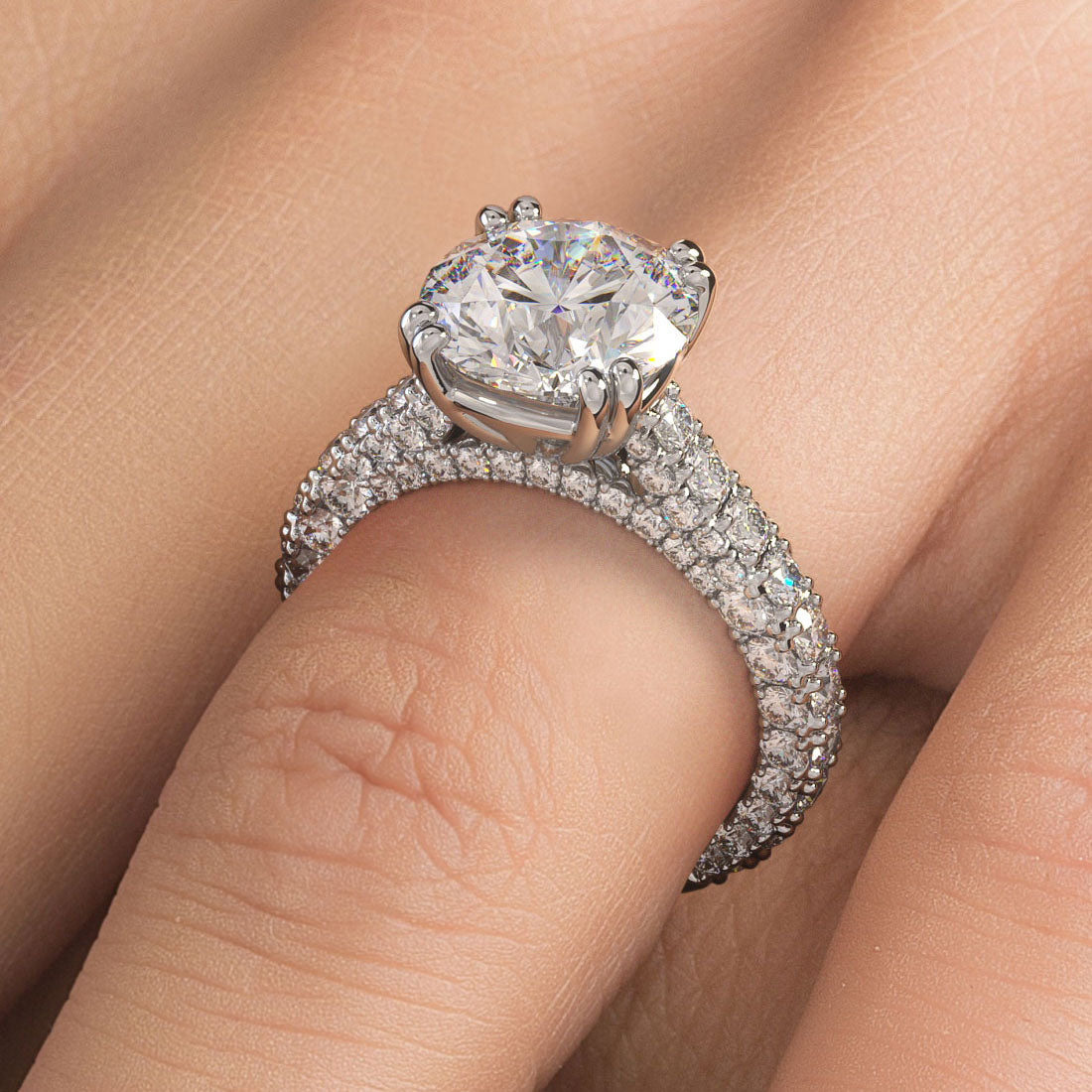 6.12ctw Round Brilliant 3D Micropavé Cathedral Lab Grown Diamond Engagement Ring 14k White Gold