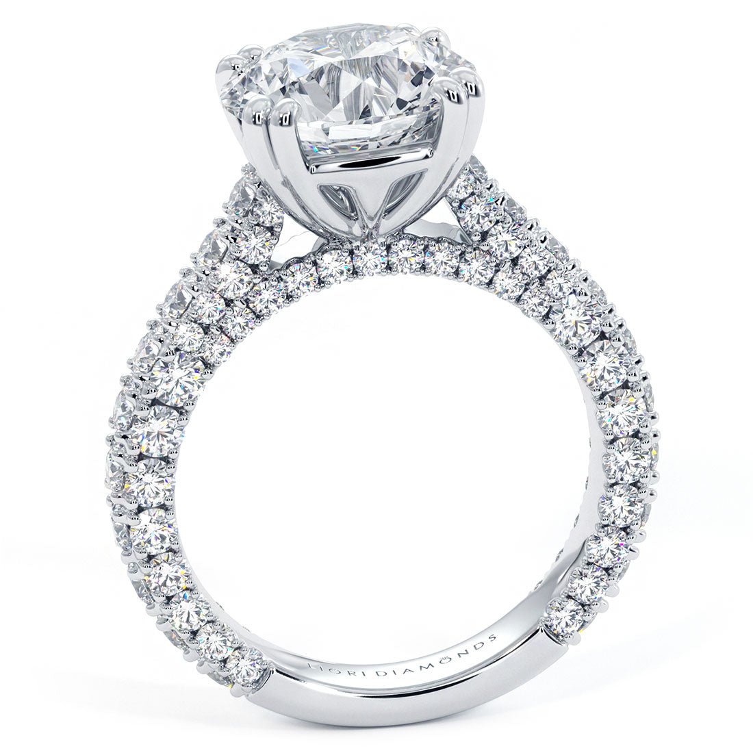 6.12ctw Round Brilliant 3D Micropavé Cathedral Lab Grown Diamond Engagement Ring 14k White Gold