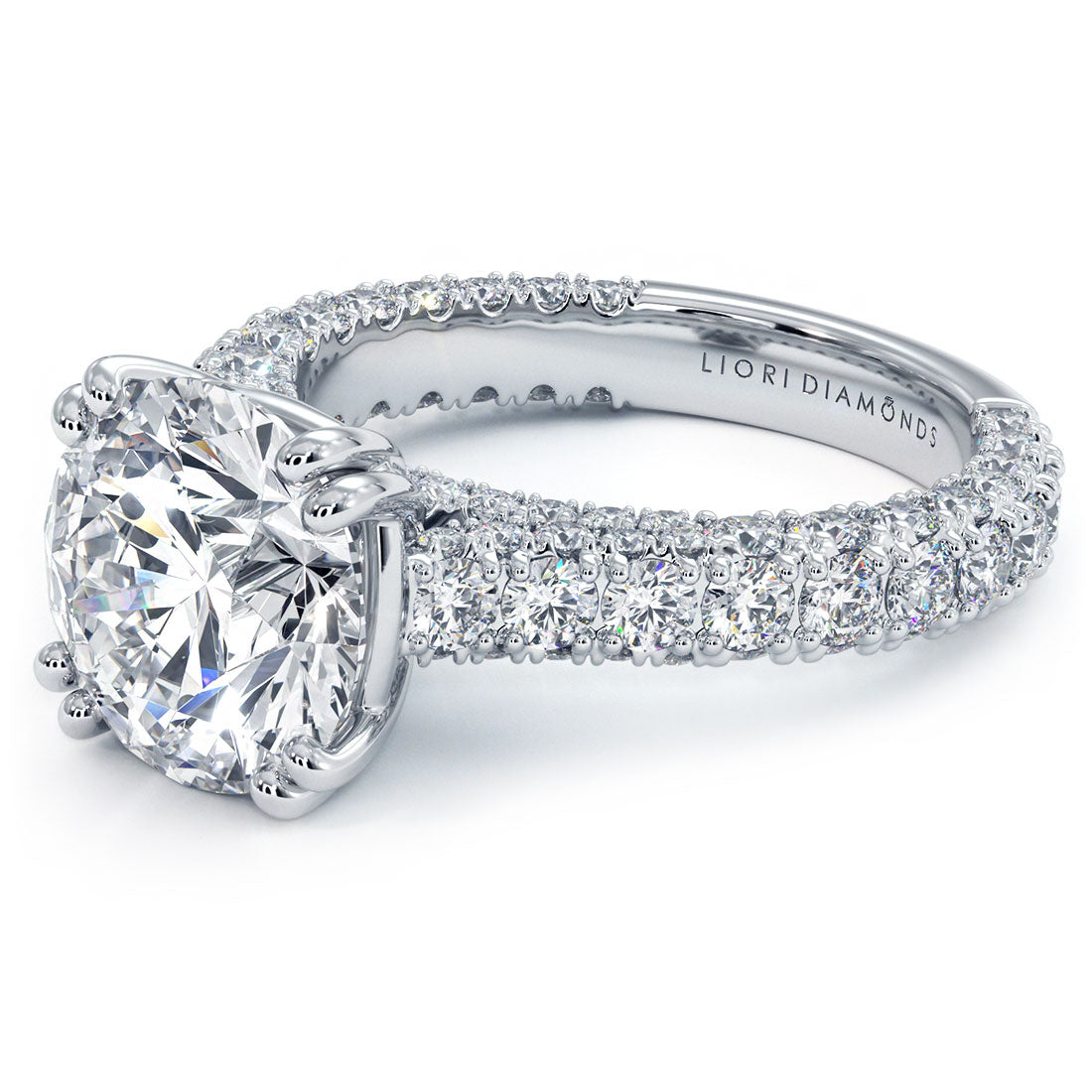 6.12ctw Round Brilliant 3D Micropavé Cathedral Lab Grown Diamond Engagement Ring 14k White Gold