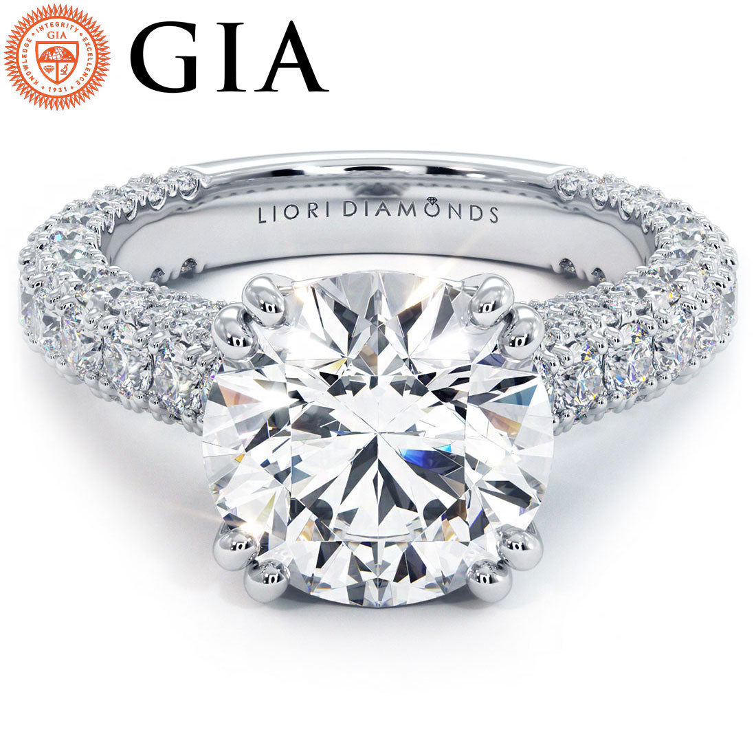 3 Carat Round Brilliant 3D Micropavé Cathedral