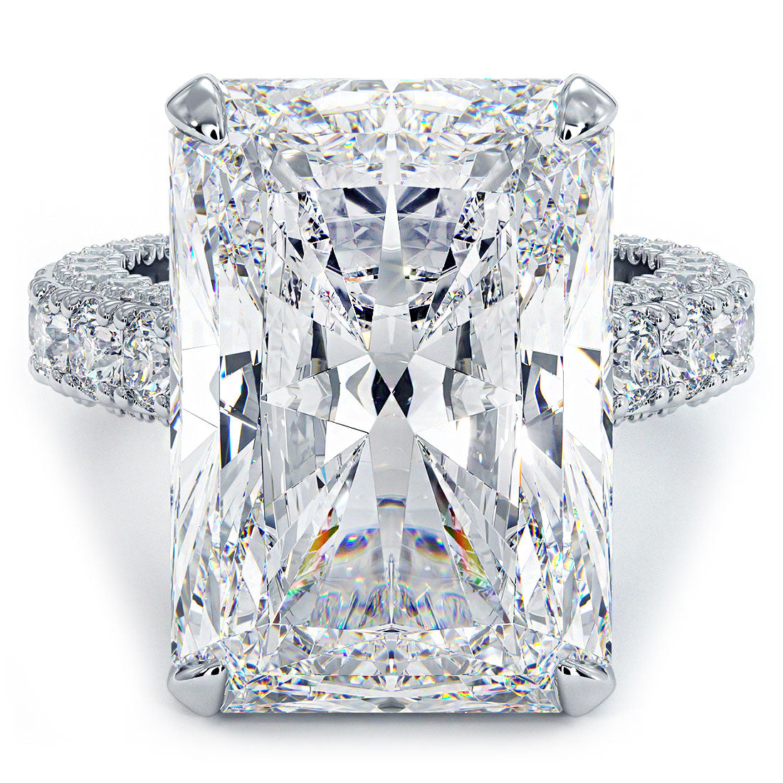 19.72ctw F-VS1 Radiant Cut 3D Micropavé Cathedral Lab Grown Diamond Engagement Ring set in 14k White Gold