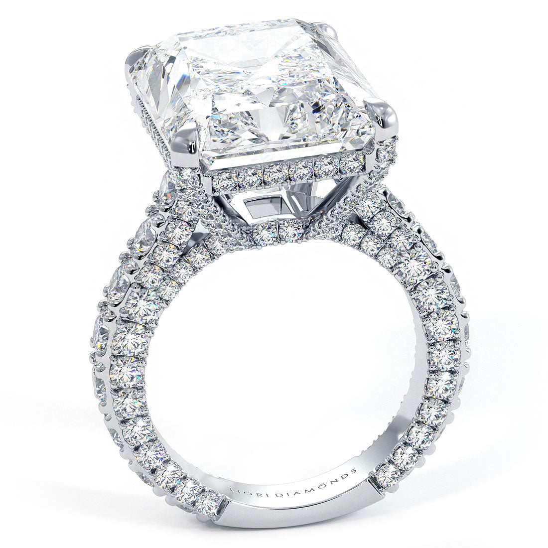 19.72ctw F-VS1 Radiant Cut 3D Micropavé Cathedral Lab Grown Diamond Engagement Ring set in 14k White Gold