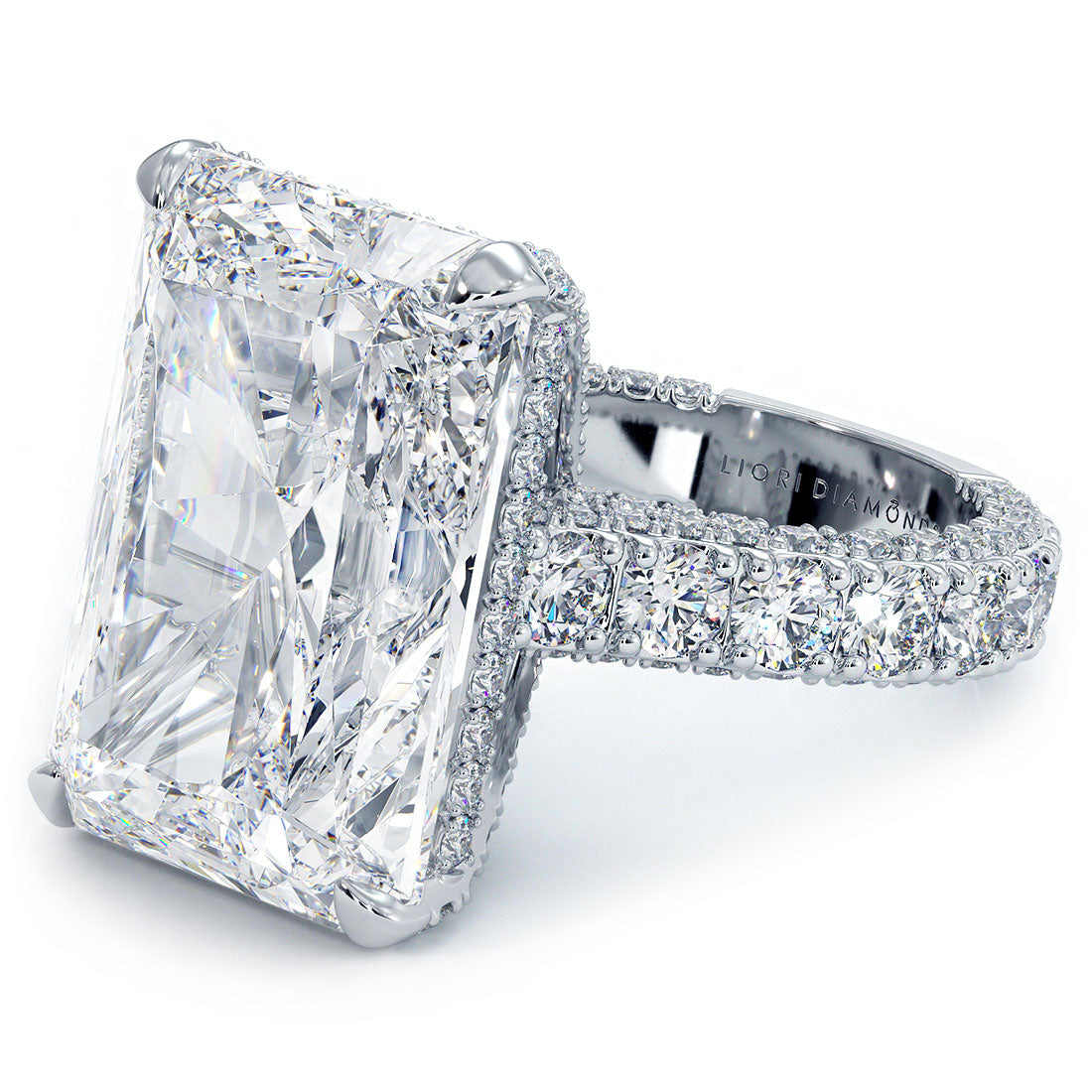 19.72ctw F-VS1 Radiant Cut 3D Micropavé Cathedral Lab Grown Diamond Engagement Ring set in 14k White Gold