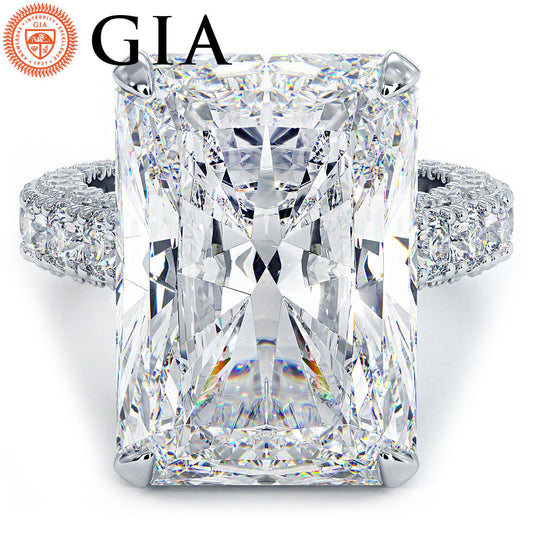19.61ctw GIA Certified F-VVS2 Radiant Cut 3D Micropavé Cathedral Lab Grown Diamond Engagement Ring set in 14k White Gold