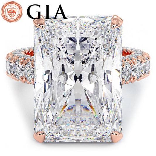 19.61ctw GIA Certified F-VVS2 Radiant Cut 3D Micropavé Cathedral Lab Grown Diamond Engagement Ring set in 14k Rose Gold