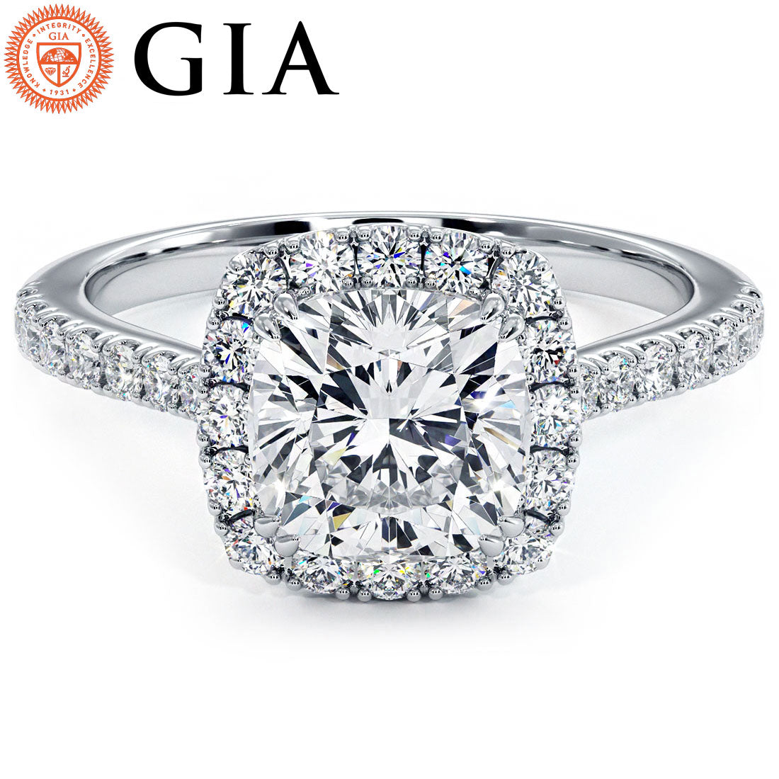 2 Carat Cushion Cut Micropavé Halo
