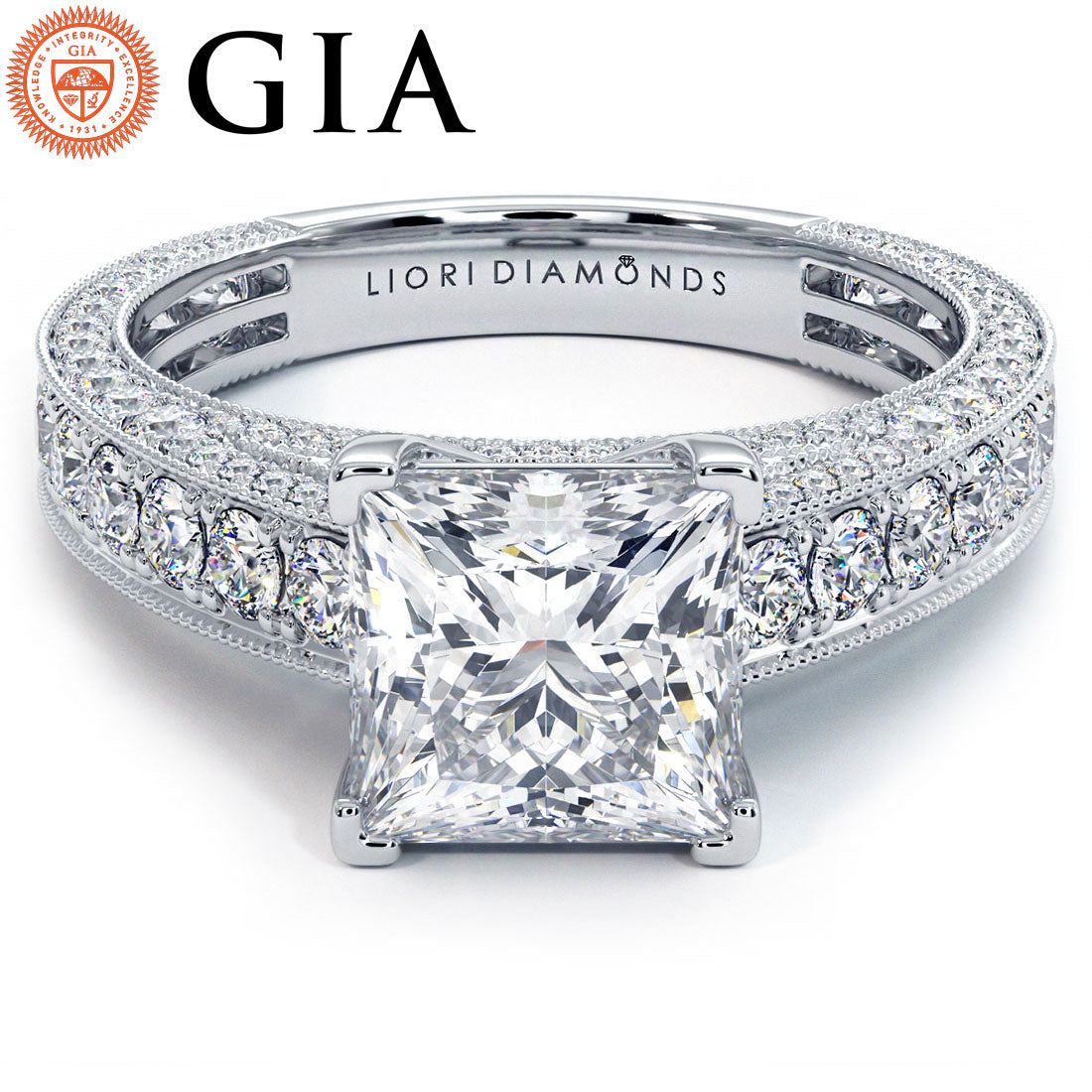 2 Carat Princess Cut Micropavé Milgrain